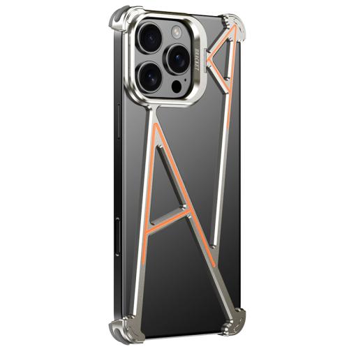 For iPhone 15 Series Four Corner Shockproof Lens Bracket Hollow Metal Phone Case(Titanium)