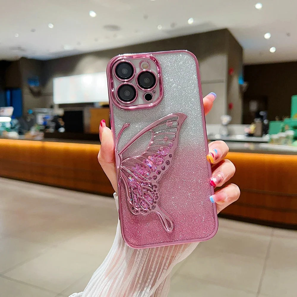 iPhone 15 Series Luxury 3D Glitter Butterfly Cute Case
