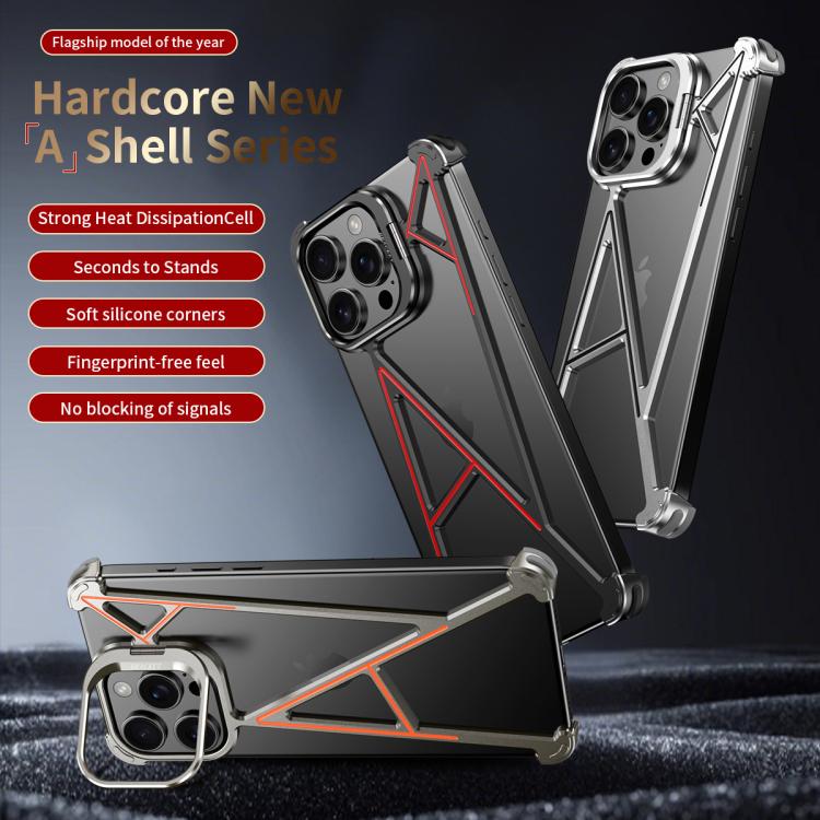 For iPhone 15 Series Four Corner Shockproof Lens Bracket Hollow Metal Phone Case(Titanium)