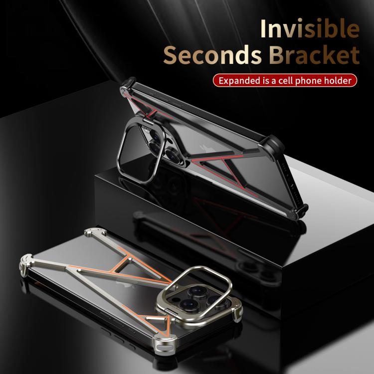 For iPhone 15 Series Four Corner Shockproof Lens Bracket Hollow Metal Phone Case(Titanium)