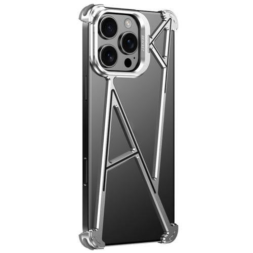 For iPhone 15 Series Four Corner Shockproof Lens Bracket Hollow Metal Phone Case(Titanium)