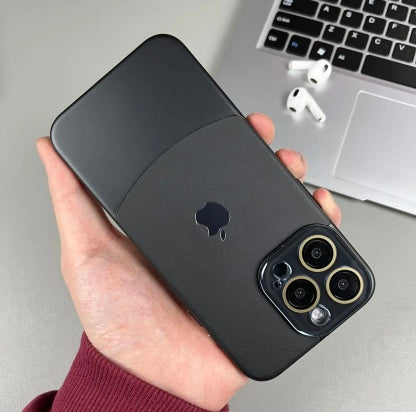 iPhone 12 Series Two-tone leather acrylic lens protective case