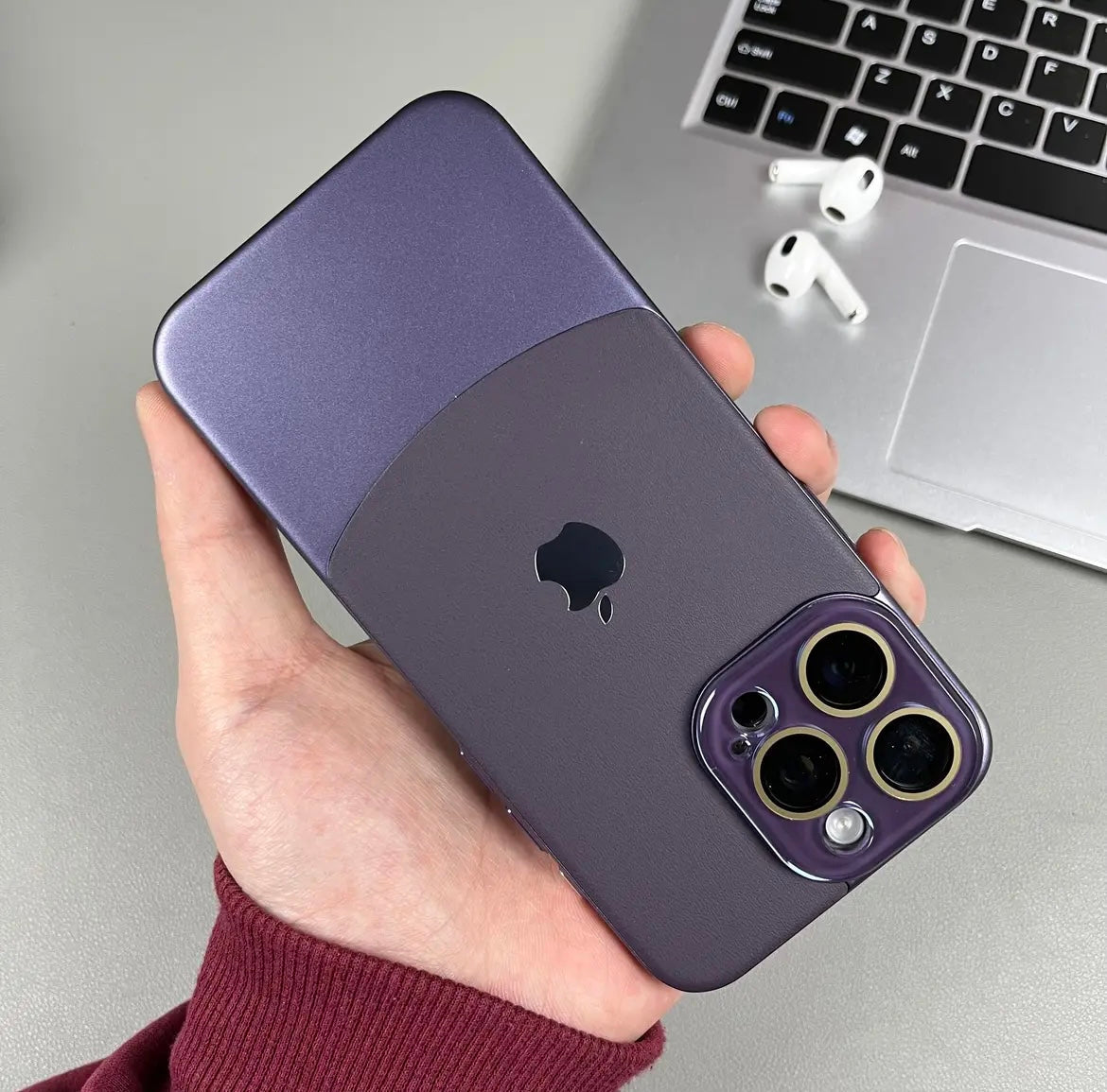 iPhone 12 Series Two-tone leather acrylic lens protective case