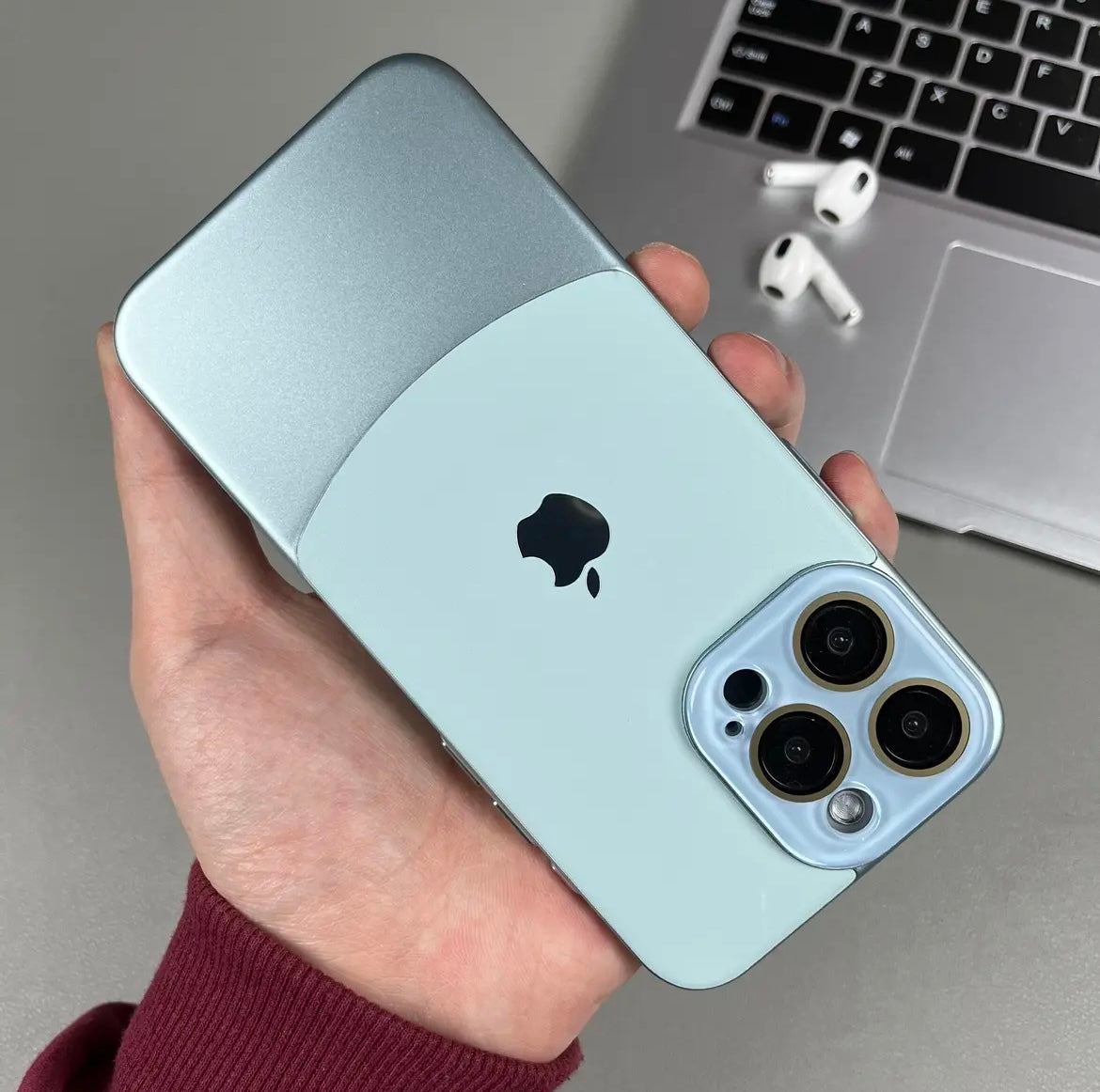 iPhone 12 Series Two-tone leather acrylic lens protective case