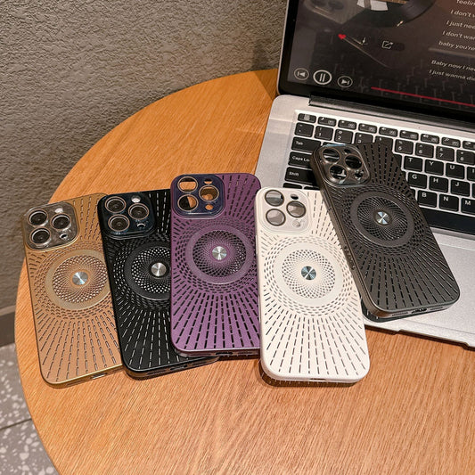 Ice-feeling hollow heat dissipation magnetic charging lens iPhone Case