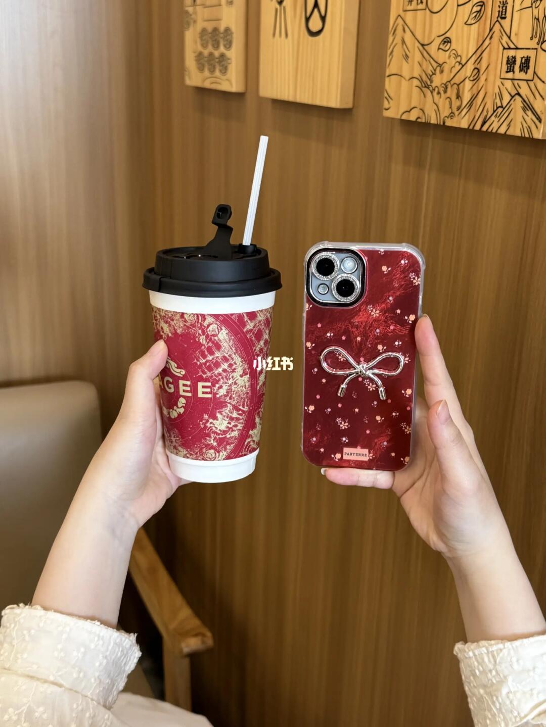 Elegant Cherry Blossom Bow iPhone Case – Deep Red Glossy Finish